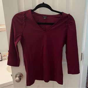 Ann Taylor Maroon 3/4 Length Sleeve Blouse